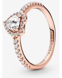 PANDORA - Sparkling Elevated Heart Ring - Lyst