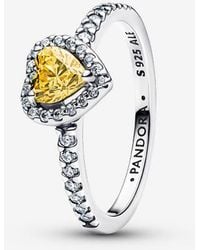 PANDORA - Sparkling Elevated Heart Ring - Lyst