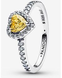 PANDORA - Sparkling Elevated Heart Ring - Lyst
