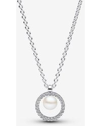 PANDORA - Treated Freshwater Cultured Pearl & Pavé Collier Necklace - Lyst
