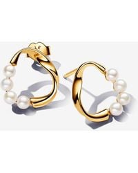 PANDORA - Organically Shaped Circle & Treated Freshwater Cultured Pearls Stud Earrings - Lyst