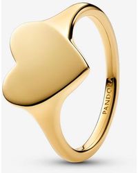 PANDORA - Ladies Ring Gold Heart 163988c00 56/17.8 Sterling Silver No Gemstone - Lyst