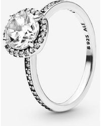 PANDORA - Moments Sterling Silver Clear Heart Solitaire Ring - Lyst