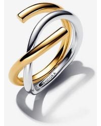PANDORA - Organically Shaped Two-Tone Double Ring - Lyst