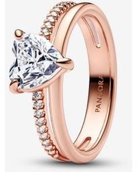 PANDORA - Double Band Heart Ring - Lyst