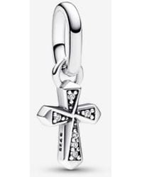PANDORA - Me Sparkling Cross Mini Dangle Charm - Lyst