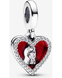 PANDORA - Heart & Keyhole Double Dangle Charm - Lyst