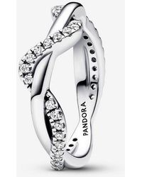 PANDORA - Sparkling Intertwined Wave Ring - Lyst