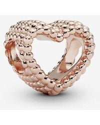 PANDORA - Beaded Open Heart Charm | Gold - Lyst