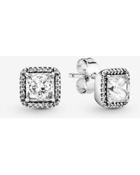 PANDORA - Square Sparkle Halo Stud Earrings - Lyst