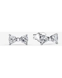 PANDORA - Sparkling Small Bow Stud Earrings - Lyst