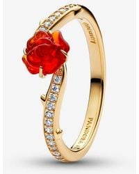 PANDORA - Disney Beauty And The Beast Enchanted Rose Ring - Lyst
