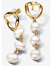 PANDORA - Organically Shaped Circle & Treated Freshwater Cultured Pearls Stud Earrings - Lyst