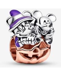PANDORA - Disney Mickey And Minnie Pumpkin Sterling Silver And 14k Rose Gold-plated Charm With Glittery Black - Lyst