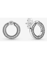 PANDORA - Pavé & Logo Circle Reversible Stud Earrings - Lyst