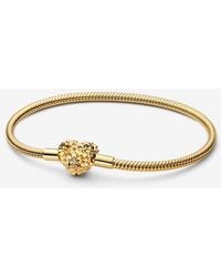 PANDORA - My Daisy Heart Clasp Snake Chain Bracelet - Lyst