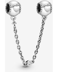 PANDORA - Embossed Hearts Safety Chain Charm - Lyst