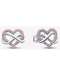 PANDORA - Sparkling Infinity Heart Stud Earrings - Lyst