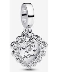 PANDORA - Sparkling Heart Double Dangle Charm - Lyst