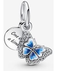PANDORA - Butterfly Quote Double Dangle Charm - Lyst