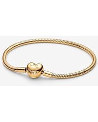 PANDORA - Moments Heart Clasp Snake Chain Bracelet - Lyst