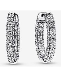 PANDORA - Timeless Pavé Single-row Hoop Earrings - Lyst