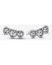 PANDORA - Halo Heart Trilogy Stud Earrings - Lyst
