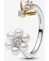PANDORA - Bridgerton Bee & Treated Freshwater Cultured Pearl Flower Open Ring - Lyst