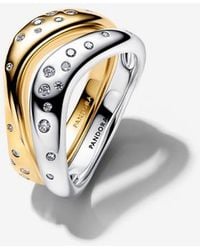PANDORA - Organically Shaped Two-Tone Stacking Rings - Lyst