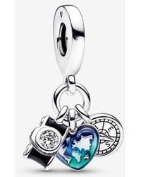 PANDORA - Camera, Heart & Compass Triple Dangle Charm - Lyst
