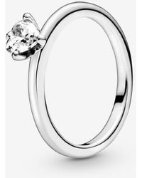 PANDORA - Clear Heart Solitaire Ring - Lyst