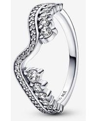 PANDORA - Sparkling Asymmetric Wave Ring - Lyst