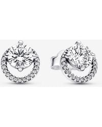 PANDORA - Sparkling Round Halo Stud Earrings - Lyst