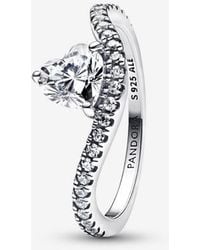 PANDORA - Wavy Pavé Heart Ring - Lyst