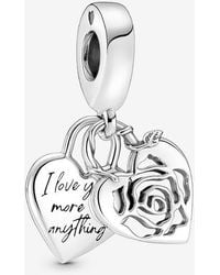 PANDORA - Rose Heart Padlock Dangle Charm - Lyst