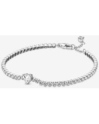PANDORA - Signature Two-tone I-d Pavé Bangle - Lyst