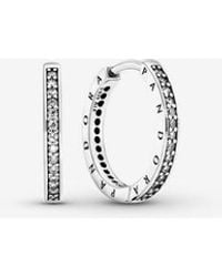 PANDORA - Sparkle & Logo Hoop Earrings - Lyst