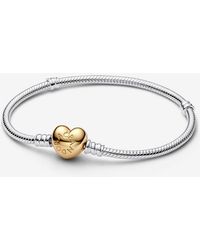 PANDORA - Moments Heart Clasp Snake Chain Bracelet - Lyst