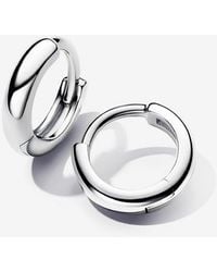 PANDORA - Round Huggie Hoop Earrings - Lyst