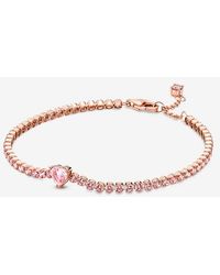 PANDORA - Sparkling Heart Tennis Bracelet - Lyst