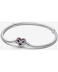 PANDORA - Sparkling Infinity Heart Clasp Snake Chain Bracelet - Lyst