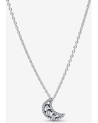 PANDORA - Crescent Moon Pendant Necklace - Lyst