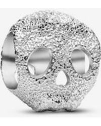 PANDORA - Textured Skull Mini Charm - Lyst