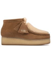 Clarks Wallabee Wedge Shoes Light Tan Suede - Brown