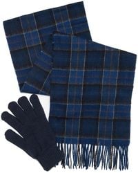 Barbour Tartan Scarf / Gloves Gift Set - Blue