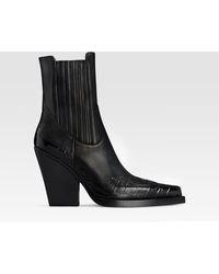 Paris Texas - Leather Western Ankle Boot With Croco-Print Embroidery - Lyst