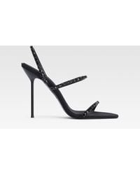 Paris Texas - Crepe Satin Slingback Sandal With Embroidered Studs - Lyst