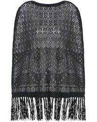 Valentino Fringed Lace Poncho - Black