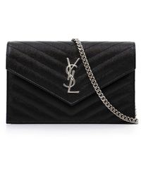 Saint Laurent Monogramme Envelope Quilted Chain Wallet Black/silver