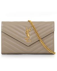 Saint Laurent Monogramme Envelope Quilted Chain Wallet On Chain Dusty Grey - Gray